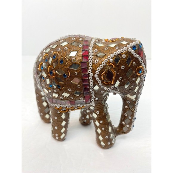 Circus Elephant Jeweled Beaded Chained Decorative Collectible 4” X 4”Figurine - Picture 3 of 11